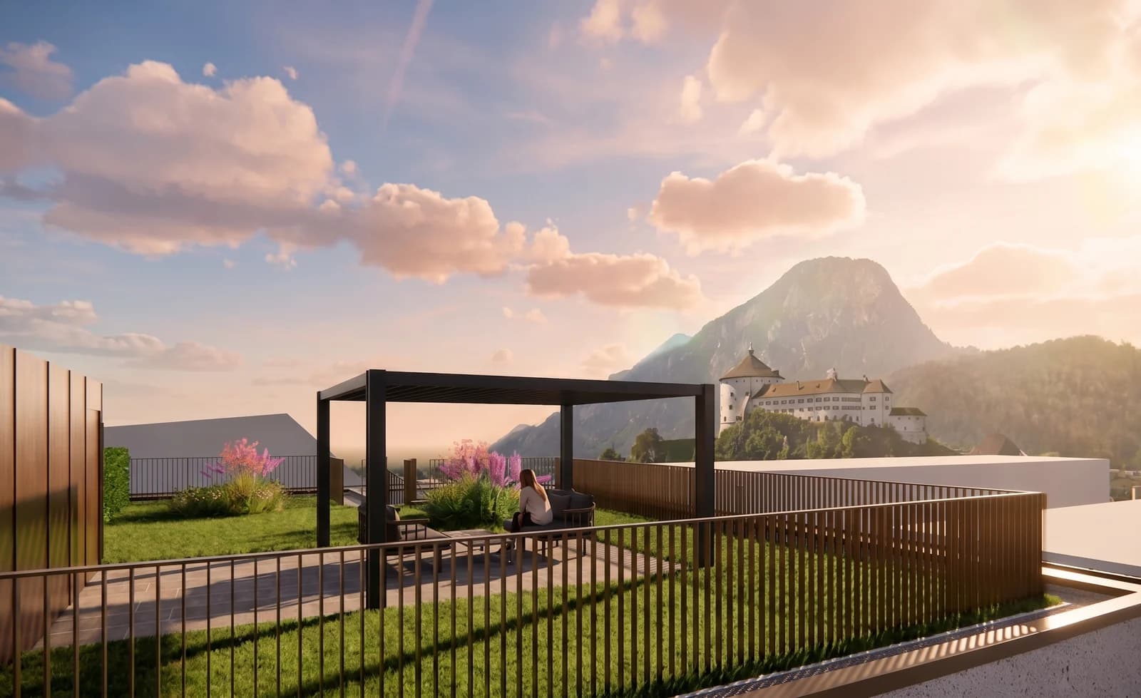 Dachterrasse – Blick auf Festung und Pendling